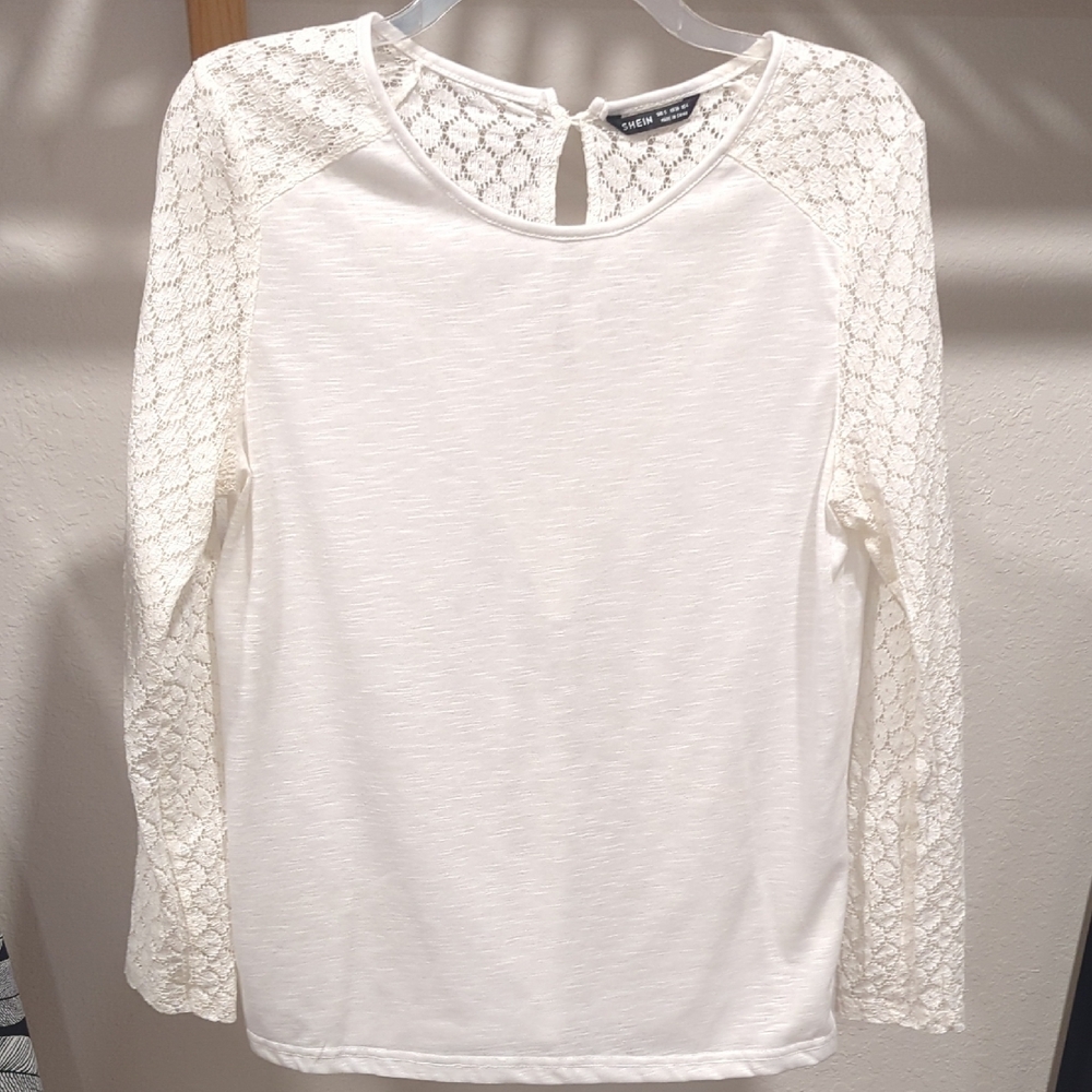 SHEIN White Lace Sleeve Blouse